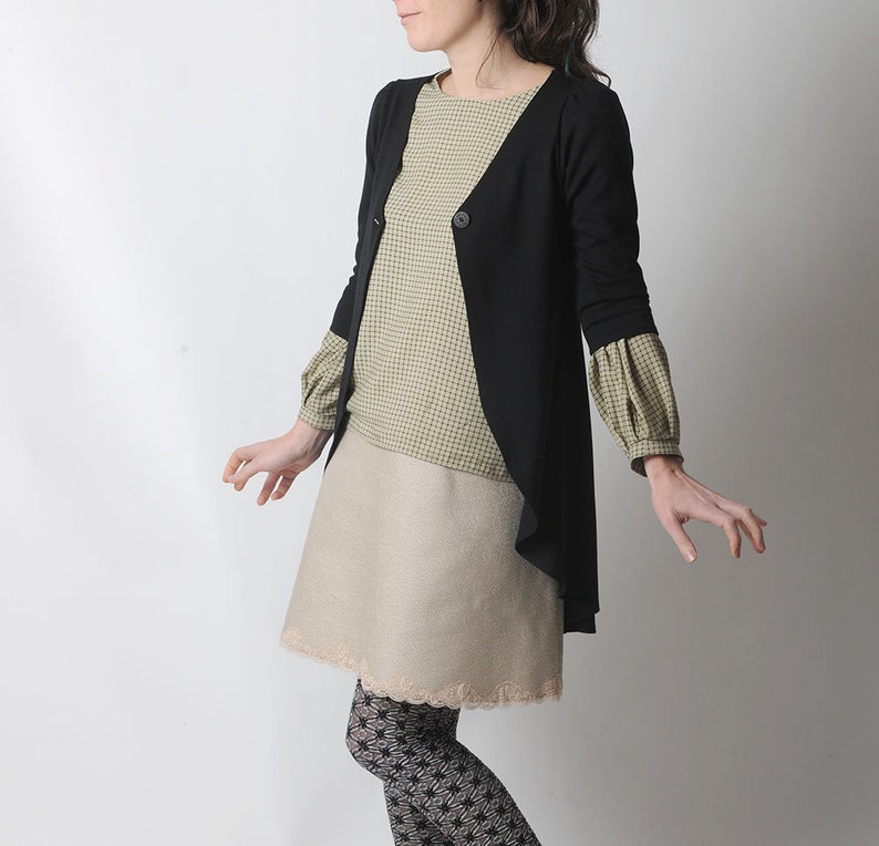 Long black cardigan, Black Pleated swallowtail jersey jacket, Cardigan for women, Office fashion, MALAM, Any size image 5