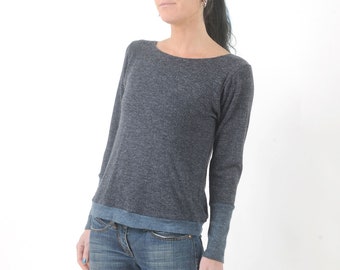 Pull gris-bleu foncé en maille douce, Pulls femme, MALAM, Mode automne, toutes tailles