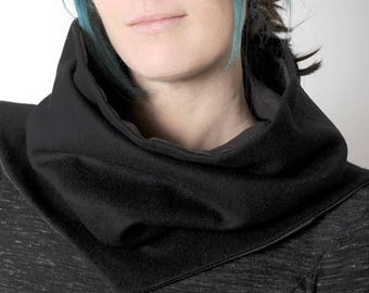 Black Hooded Scarf, Black Cowl With Pointy Hood, Pixie