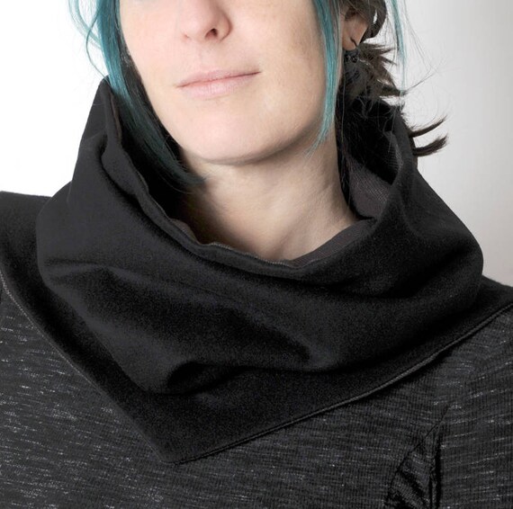 Black Hooded Scarf, Black Cowl With Pointy Hood, Pixie Black Hooded Scarf, Black Cowl With Pointy Hood, Pixie
