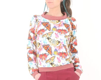 Colorful blouse with cowl neck, large butterfly print, Womens clothing, MALAM, Your size