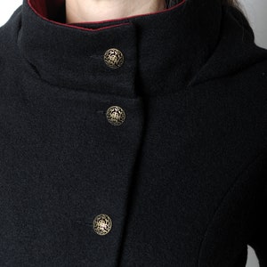 Manteau noir à capuche ronde, manteau d'hiver en laine noire, manteau femme évasé Votre taille, MALAM image 6