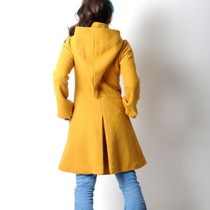 Manteau jaune moutarde à capuche lutin MALAM , Manteau d'hiver en laine vierge, Votre Taille, Mode hivernale image 2
