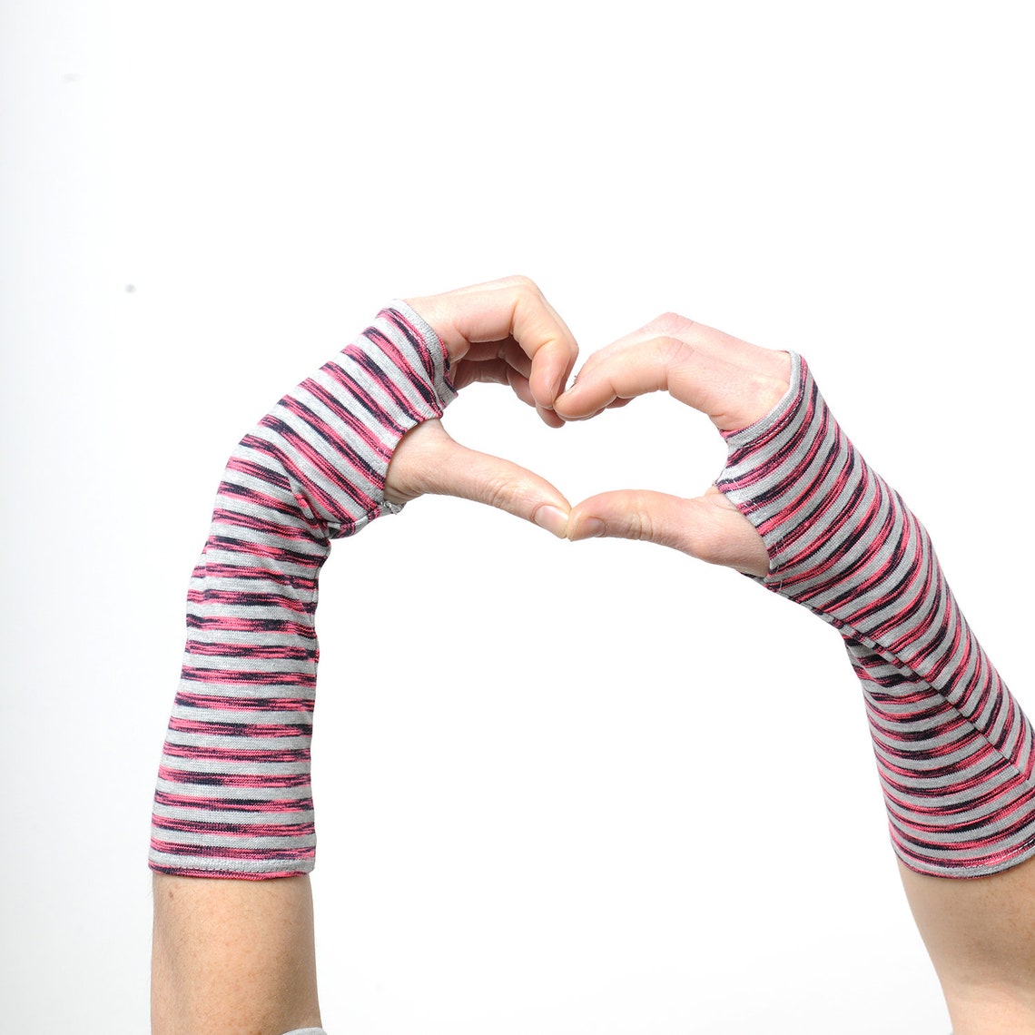 Striped Cotton Armwarmers Pink and Grey Wrist Warmers - Etsy