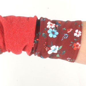 Crimson red floral patchwork armwarmers, Fun wrist warmers, MALAM image 3