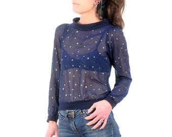 Haut femme bleu marine voile étoilé, col bateau, MALAM, Votre taille