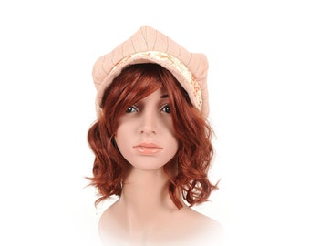 Pink summer striped and floral newsboy cap hat, size 59 cm, Womens accessories, MALAM