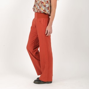 Womens burnt orange pants, straight legs, Supple fit, Stretchy belt, MALAM, Size XS, S, M, L or other