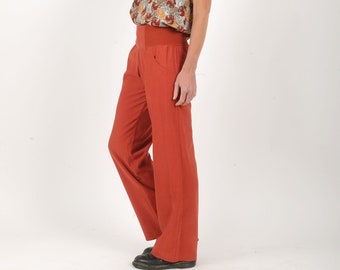 Womens burnt orange pants, straight legs, Supple fit, Stretchy belt, MALAM, Size XS, S, M, L or other