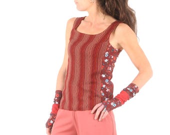 Top débardeur femme rouge bordeaux à motifs de vagues, taille 36
