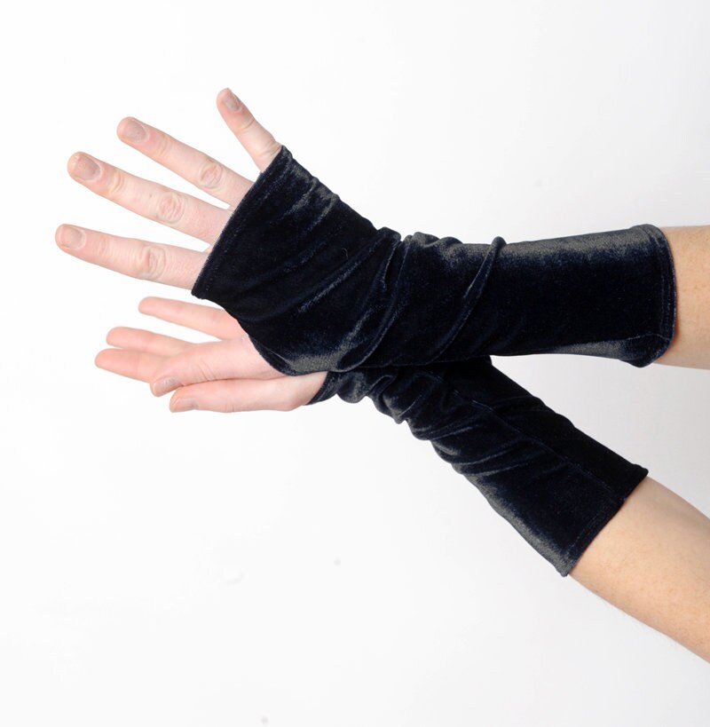 Black velvet arm warmers Black party armwarmers Velvet Etsy