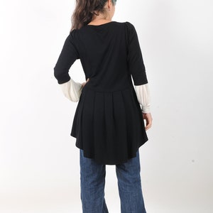 Veste femme en jersey noir forme queue de pie, manches 3/4, Gilet noir long élégant, MALAM, Toutes tailles image 3