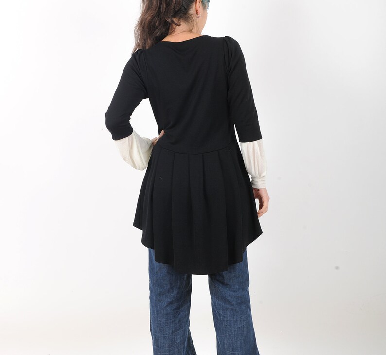 Long black cardigan, Black Pleated swallowtail jersey jacket, Cardigan for women, Office fashion, MALAM, Any size image 3