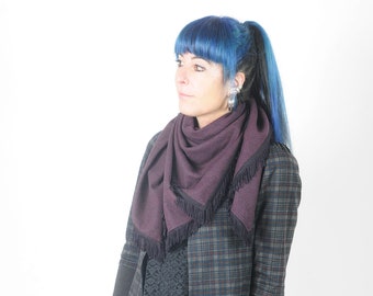 Châle écharpe laine violette et franges, Accessoires hiver