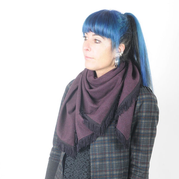 Châle écharpe laine violette et franges, Accessoires hiver