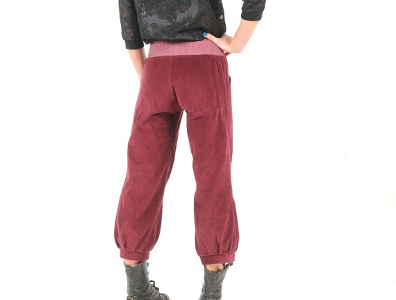 Crimson Red Corduroy Pants With Stretchy Belt, Women's Winter