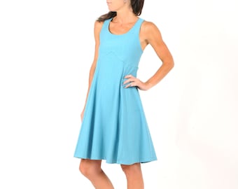 Blue women's dresses, summer dress with crossed straps in the back, Sleeveless cotton dress, MALAM, Your size