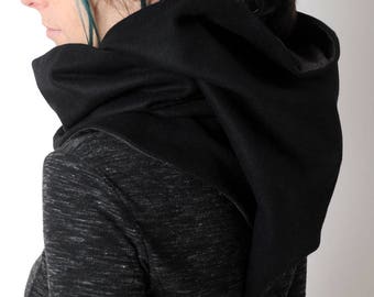 Black Hooded Scarf, Black Cowl With Pointy Hood, Pixie