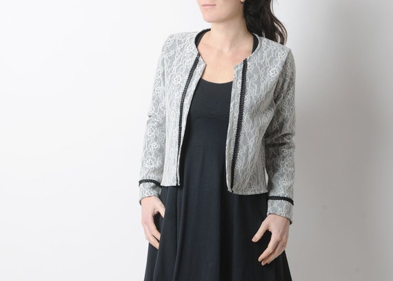 White Lace Open Cardigan Black Jersey 
