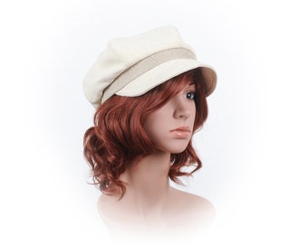 Off-white woven silk newsboy cap hat, Womens summer hat, 54, 57, 58 cm