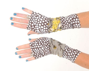 Fun armwarmers in a patchwork of polka dots and floral jersey, Womens accessories, MALAM