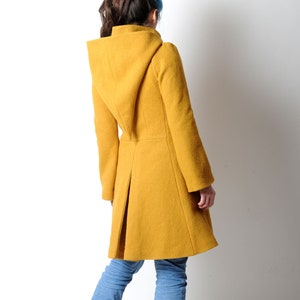 Manteau jaune moutarde à capuche lutin MALAM , Manteau d'hiver en laine vierge, Votre Taille, Mode hivernale image 6