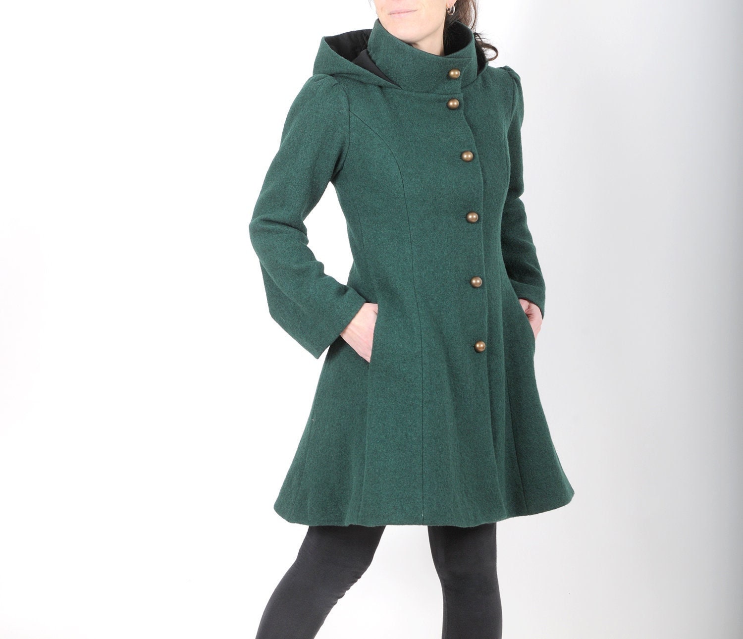 Dark green wool coat Green womens coat with pixie hood Warm - Etsy 日本