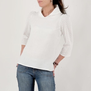 White cotton shirt, Double gauze top with scarf collar, MALAM, Any size