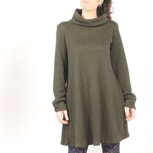 knit trapeze dress Joseph Ribkoff Zipped neckline Cowl Dress, Dark Green Knit