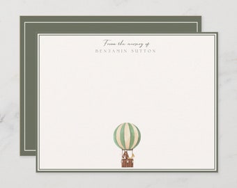 Baby Safari Vintage Briefpapier | Heißluftballon-Dankeschön-Notizkarte | Kindergarten personalisierte Notecard | Grandmillenial personalisiertes Briefpapier