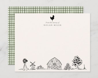 Baby personalisiertes Bauernhof-Briefpapier-Set | Bauernhoftiere Babyzimmer | Aus der Gärtnerei der Schreibwaren | Minimalistischer Bauernhof | Individuelle Babykarte