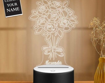 Name Night Light 3d Night Light Gifts for Mother Flower