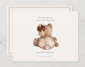 Personalisiertes Baby-Briefpapier-Set | Schleife Baby-Notizkarte | Aus der Gärtnerei der Schreibwaren | Baby-Dankeschön-Karte | Individuelle flache Notiz für kleine Mädchen