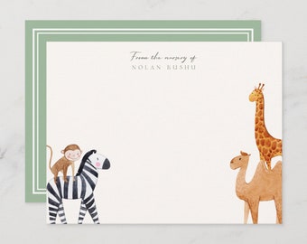 Baby Personalized Safari Vintage Stationary | Boy Notecard | Baby Custom Card | Animals Custom Notecard | Safari Nursery Stationary Set