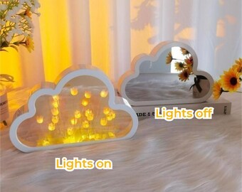 DIY Cloud Tulip Mirror Night Light Simulation Flower Bedroom Sleeping Table Lamp