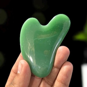 GREEN JADE Gua Sha Tool, Heart Chakra Facial Massage Crystal