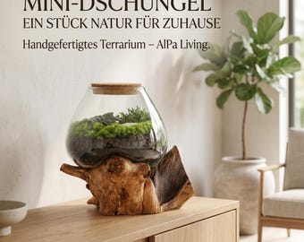 Grande ciotola decorativa in vetro su base di radice di legno – Pezzo unico realizzato a mano, adatto come vaso, terrario o portacandele – Decorazione naturale e sostenibile