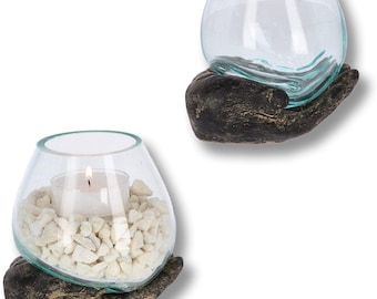 Mano de resina hecha a mano con vidrio soplado | Decoración espiritual | Portavelas, jarrón, cuenco de incienso | Accesorio para el hogar boho y zen