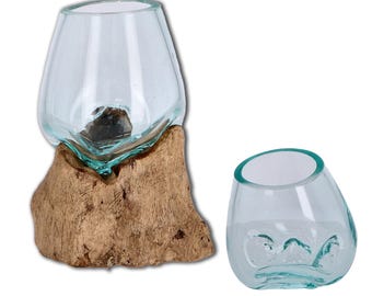 Handmade decorative bowl made of glass on root wood – natural unique, sustainable table decoration for the living room, office or café