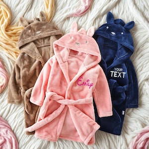 Cozy Kids Hooded Bathrobe – Personalized Flannel Robe for Boys & Girls, Rabbit Design, Autumn/Winter Wear
