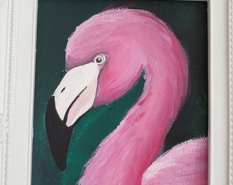 Original painting art flamingo bird flamingo portrait acrylic paint picture flamingo head pink
