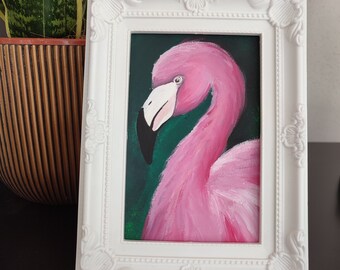 Original painting flamingo bird flamingo portrait acrylic paint picture flamingo head pink