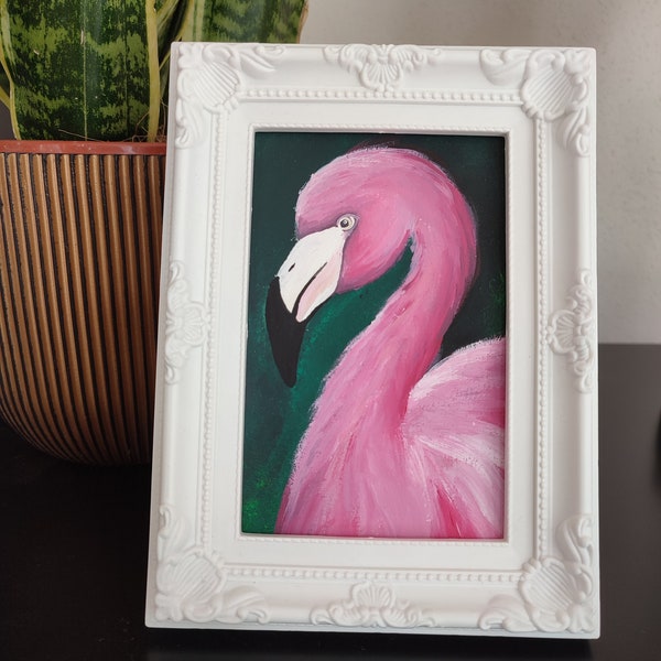 Original Gemälde Flamingo Vogel Flamingoportrait Acrylfarbe Bild Flamingokopf rosa pink