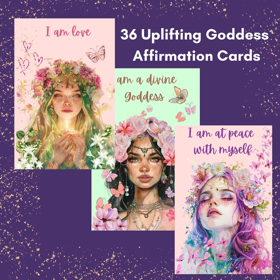 Goddess Affirmation Cards, Digital Download Positive Affirmations, 36