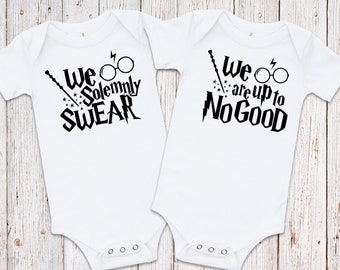 Wizard Twins Bodysuits or Tshirts- We Solemnly Swear - Set of 2