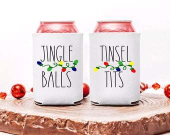 Christmas Can Cozy/Sleeve Tinsel Tits and Jingle Balls
