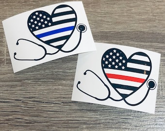 Thin Blue Line/Thin Red Line Nurse Love Decal