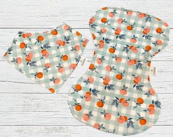 Bandana Bib and Burp Cloth - Oranges & Peaches