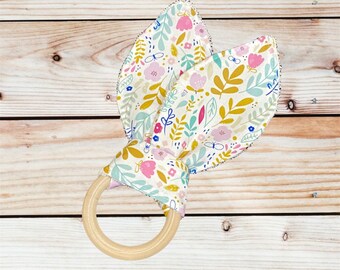 Crinkle Bunny Ear Baby Teether Unfinished Wood - Petite Blossoms