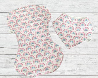 Bandana Bib and Burp Cloth - Pink Rainbows